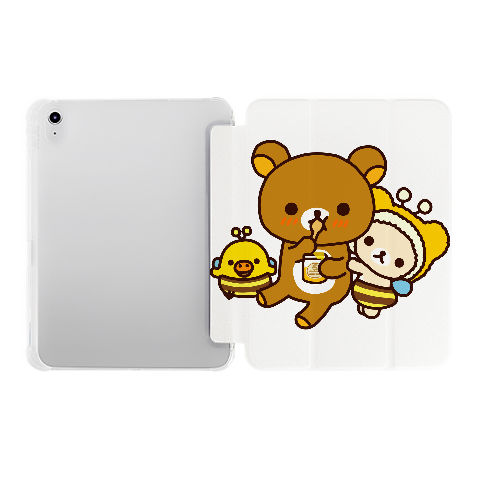 （画像用） リラックマ リラックマ キイロイトリ Rilakkuma Korilakkuma Kiiroitori IPad ケース ペン収納付き 三つ折りスタンド PUレザー×シリコン 対応機種9.5/10.5/10.9インチ